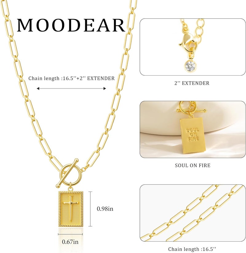 Moodear Cross Necklace for Women Trendy Chunky 14K Gold Plated/Silver Plated Cross Pendant Necklace Toggle Clasp Paperclip Chain Dainty Charm Necklace Fashion Religious Simple Jewelry Christian Gifts for Women - Image 4